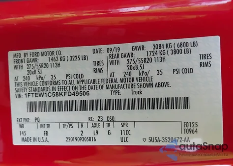 2019 Ford F-150 Xlt z USA, uszkodzony, nr VIN 1FTEW1C58KFD49506